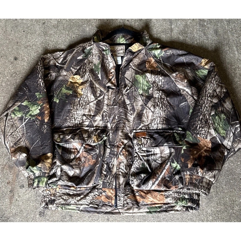 WOOLRICH Vintage Zip-Up Real Tree Camouflage Insulated Lined Jacket Men's Large